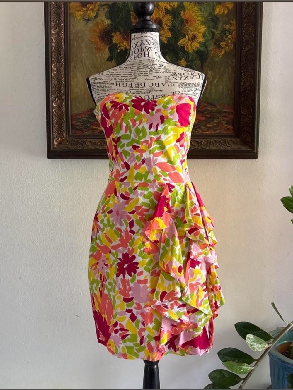 Strapless Floral Ruffle Summer Dress